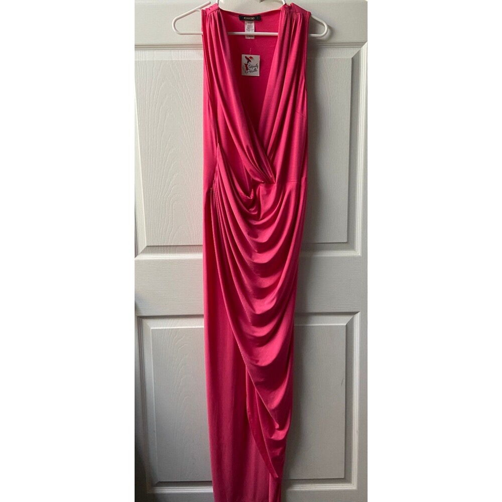 NWT Perfectly Priscilla Maxi Dress Womens 1X plus Hot Pink Sized Faux Wrap